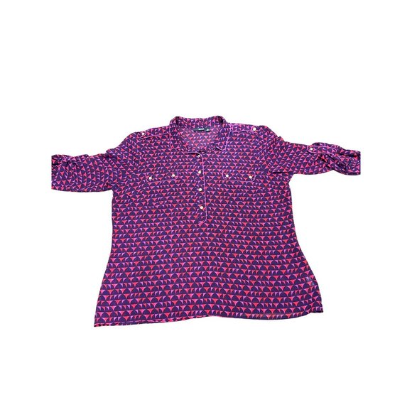 A.N.A. A New Approach Black Red Purple Geometric Print Roll Tab Sleeves Size XL - Picture 12 of 13